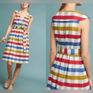 Maeve Cricket Club Fit & Flare Dress Sz‎ 2 Cotton Gingham Belted Anthropologie